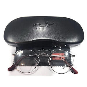 Ray Ban RB6242 2502 Gunmetal Burgundy Round Eyeglasses 47-21 140 Case Cloth